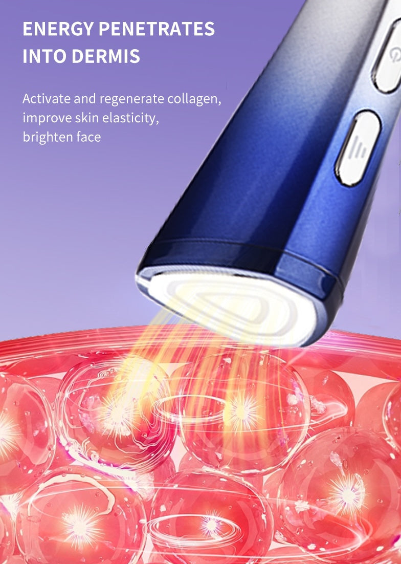 Skin care device with energy penetration into dermis on a purple background